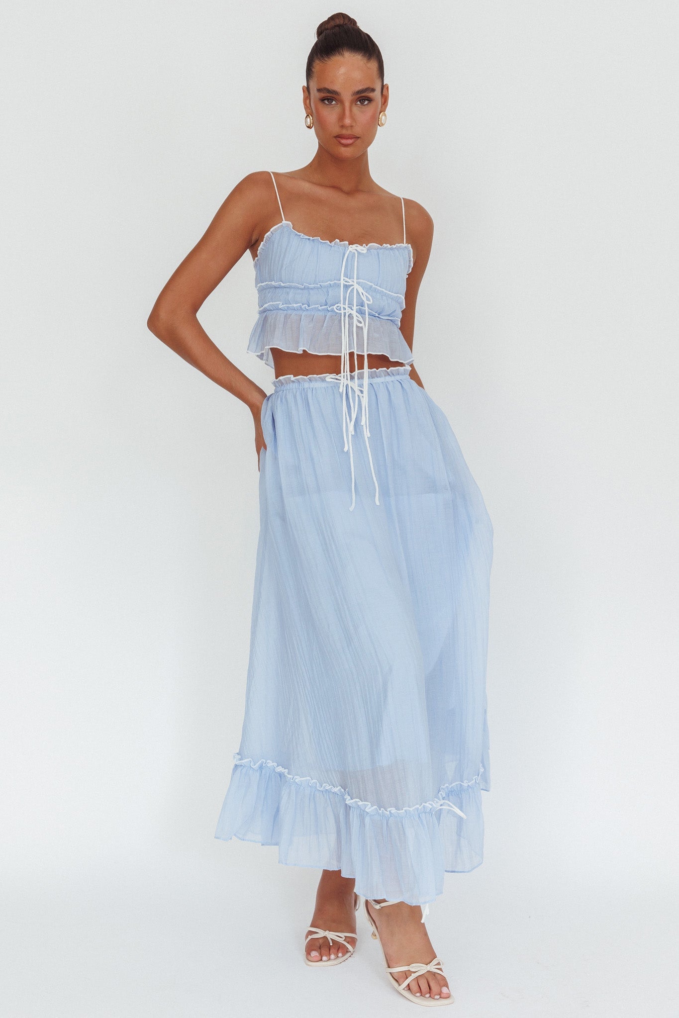 Maidens Tie Detail Overlock Maxi Skirt Cloud Blue