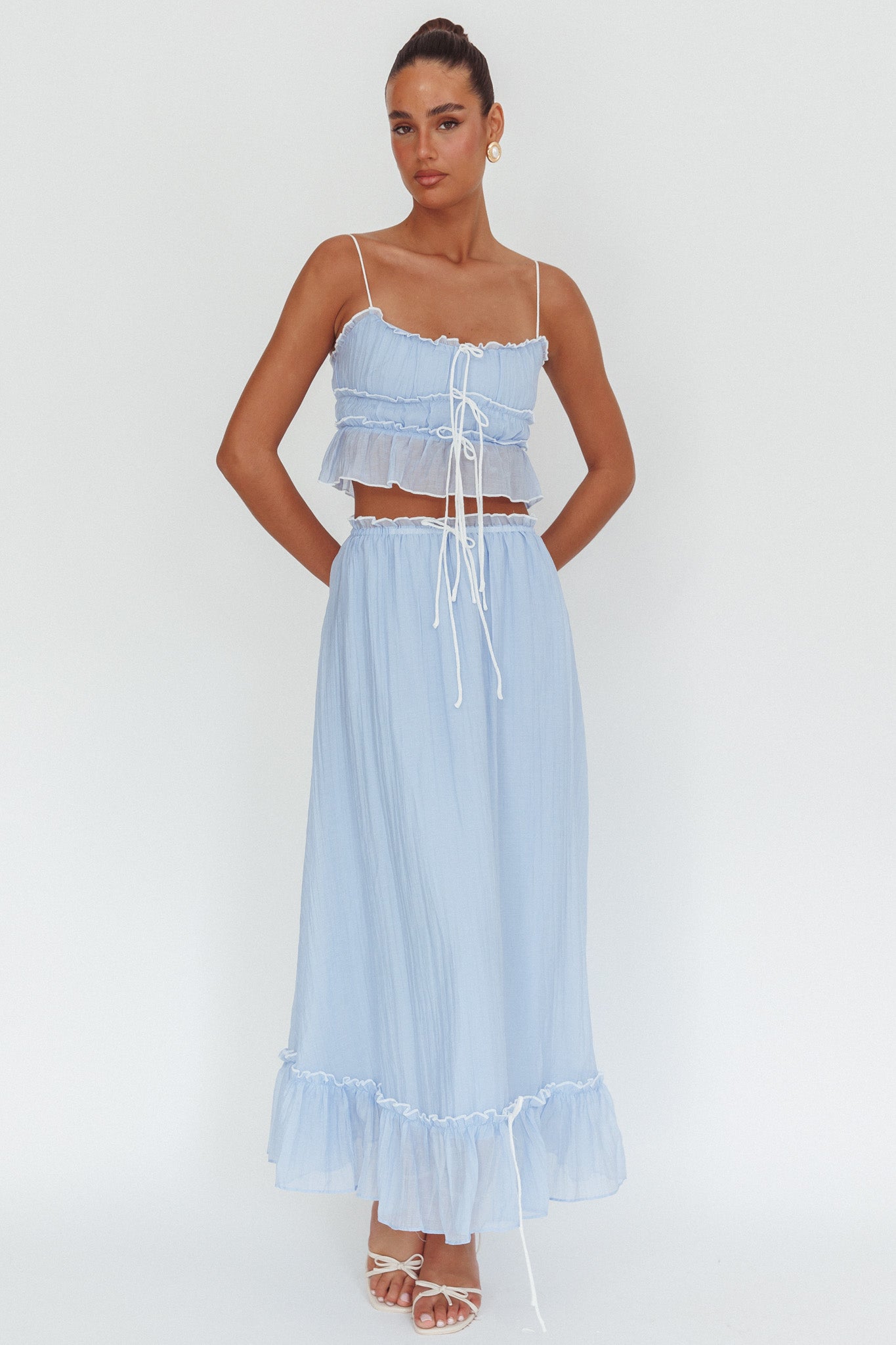 Maidens Tie Detail Overlock Maxi Skirt Cloud Blue