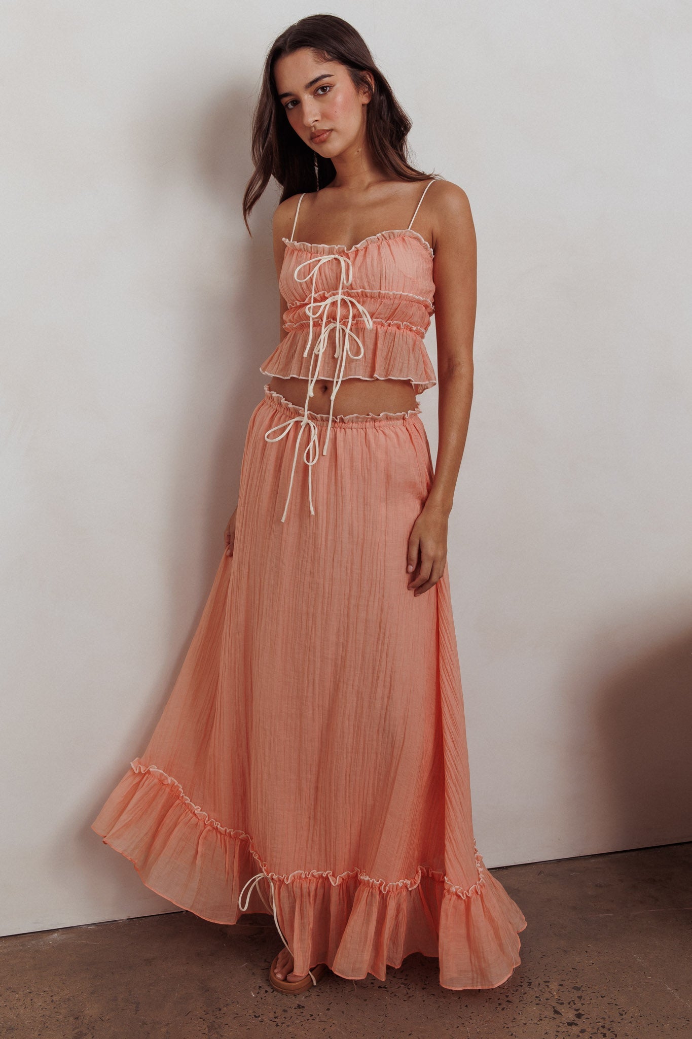 Maidens Tie Detail Overlock Maxi Skirt Apricot