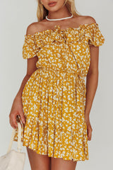 Andie Off-Shoulder Frill Dress Floral Yellow
