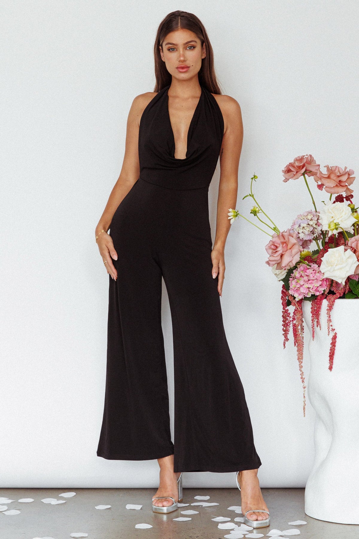 Emanuella Halterneck Split Jumpsuit Black
