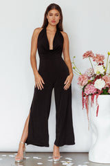 Emanuella Halterneck Split Jumpsuit Black