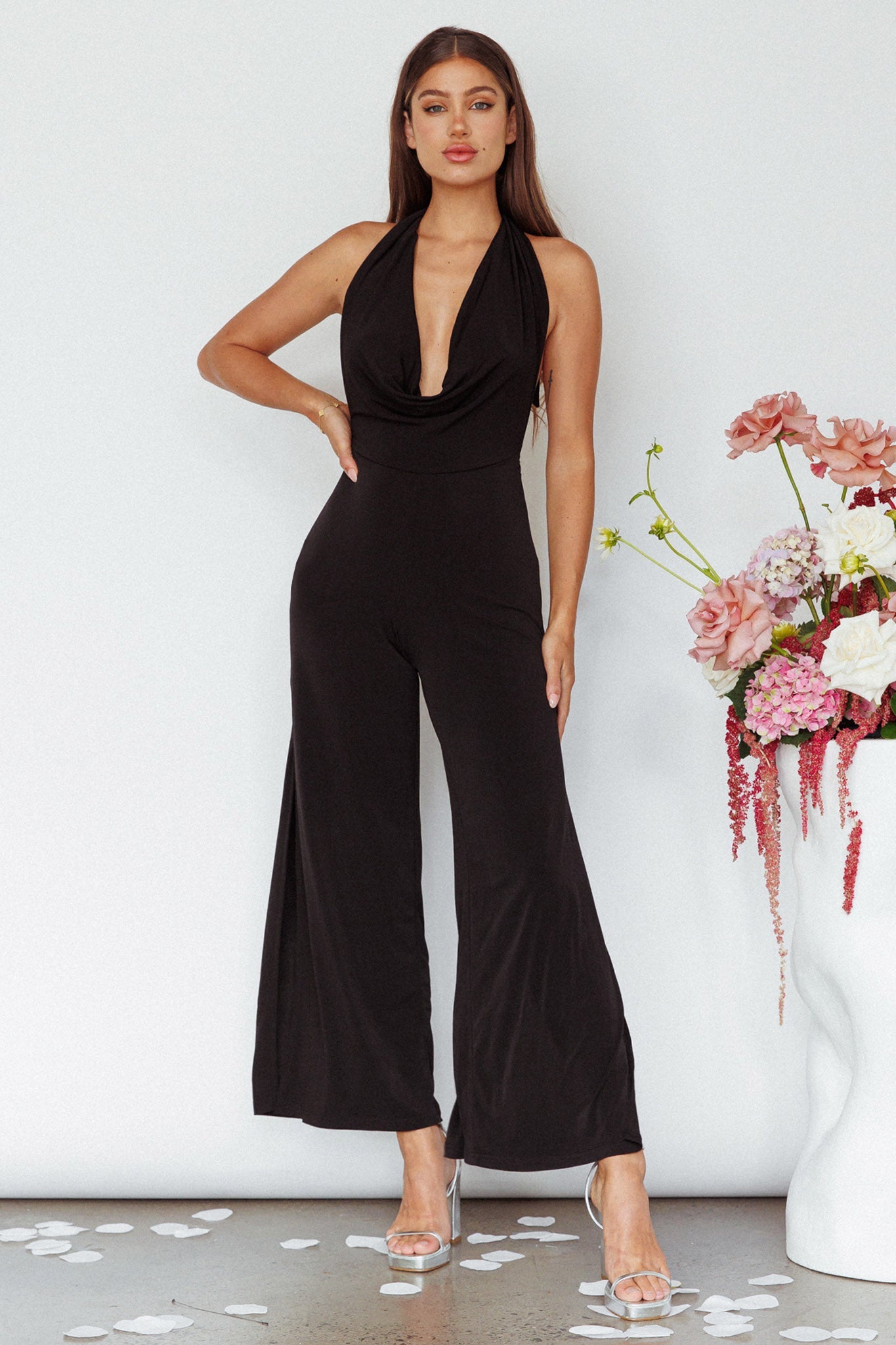 Emanuella Halterneck Split Jumpsuit Black