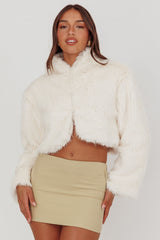 London Day Collared Faux Fur Jacket Cream