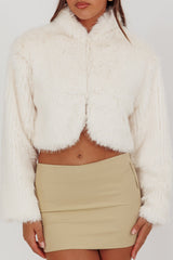 London Day Collared Faux Fur Jacket Cream