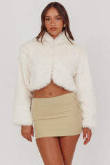 London Day Collared Faux Fur Jacket Cream