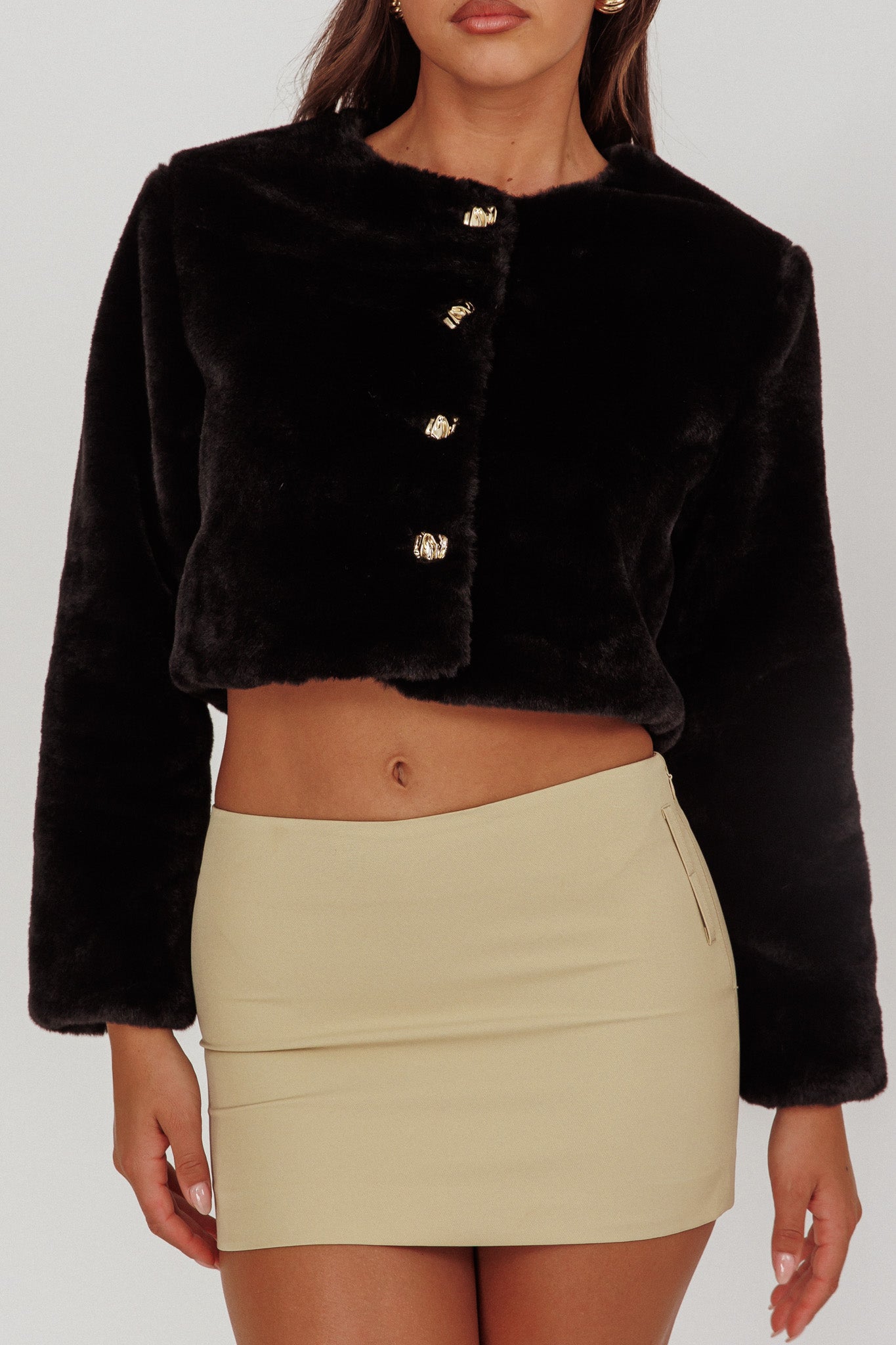 London Day Faux Fur Crop Jacket Black