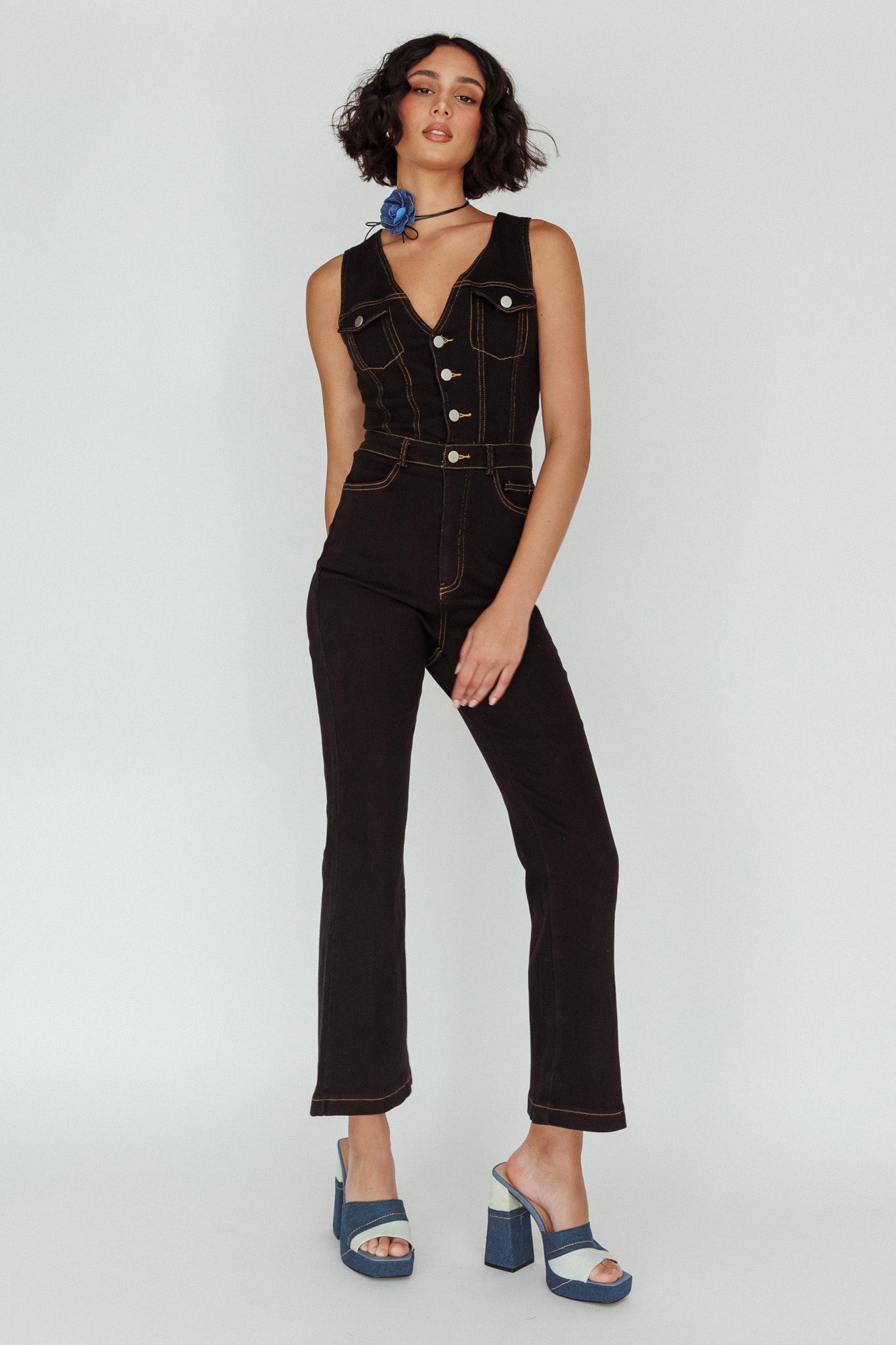 Jazelle Button Front Jumpsuit Black