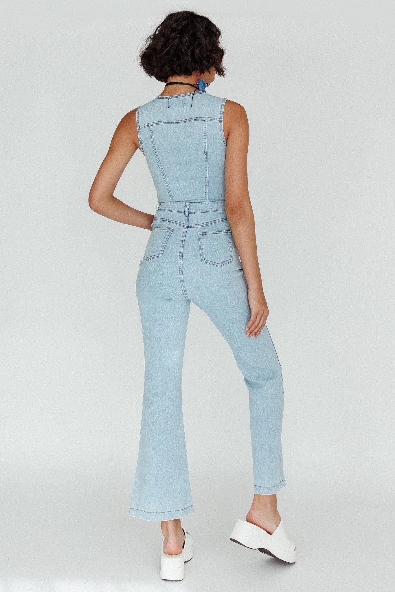 Jazelle Button Front Jumpsuit Washed Blue