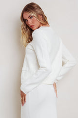 Autumn Breeze Curved Hem Knit Top Off White