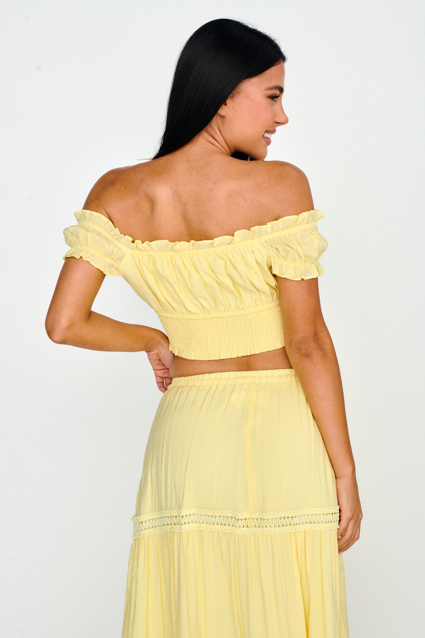 Canyon Cove Puff Sleeve Crop Top Yellow