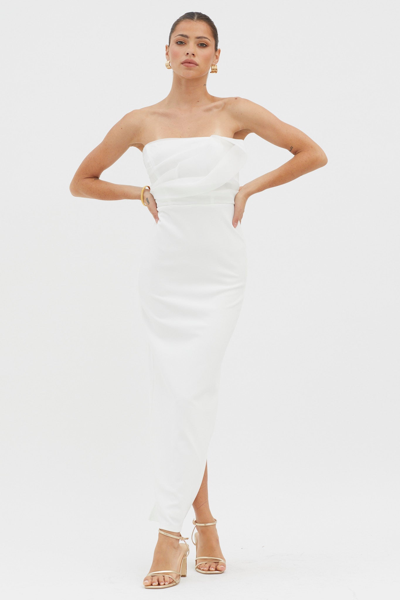 Karaline Strapless Bust Accent Maxi Dress White