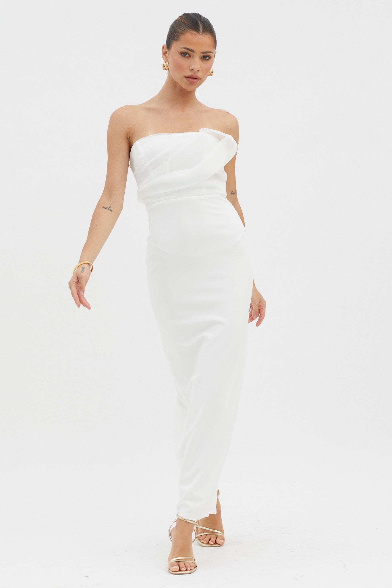 Karaline Strapless Bust Accent Maxi Dress White