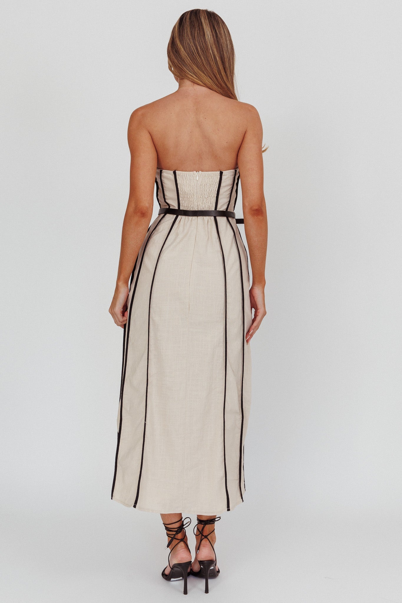 Azalea Sleeveless A-Line Midi Dress Sand