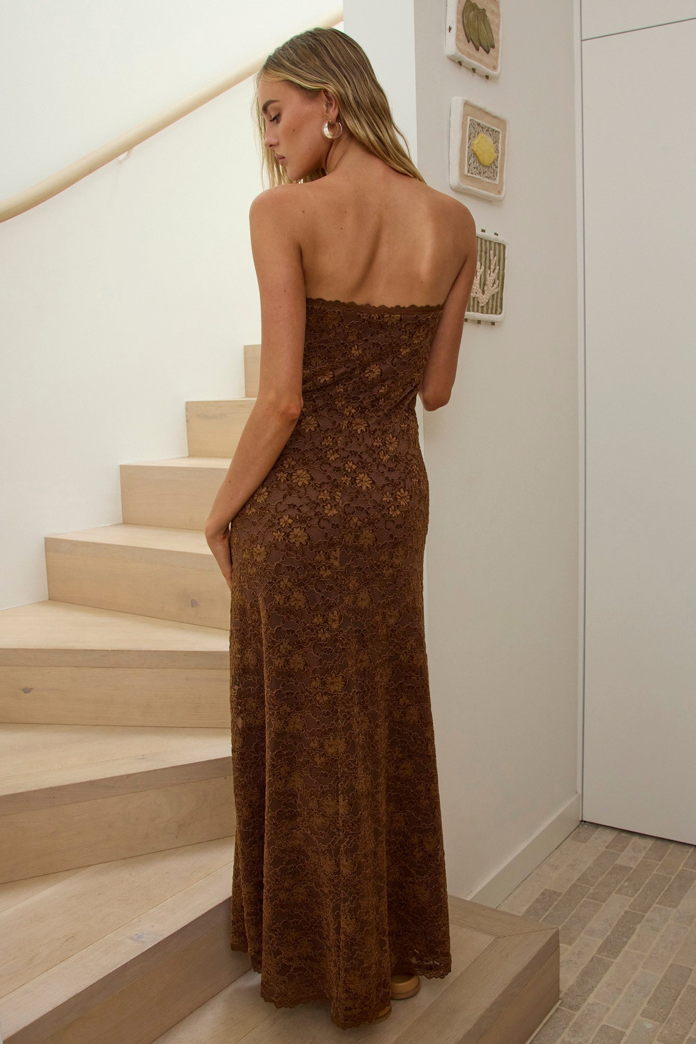 Artice Strapless Maxi Dress Lace Chocolate