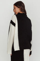 Eos Ribbed Mock Neck Knit Jumper Black Cream