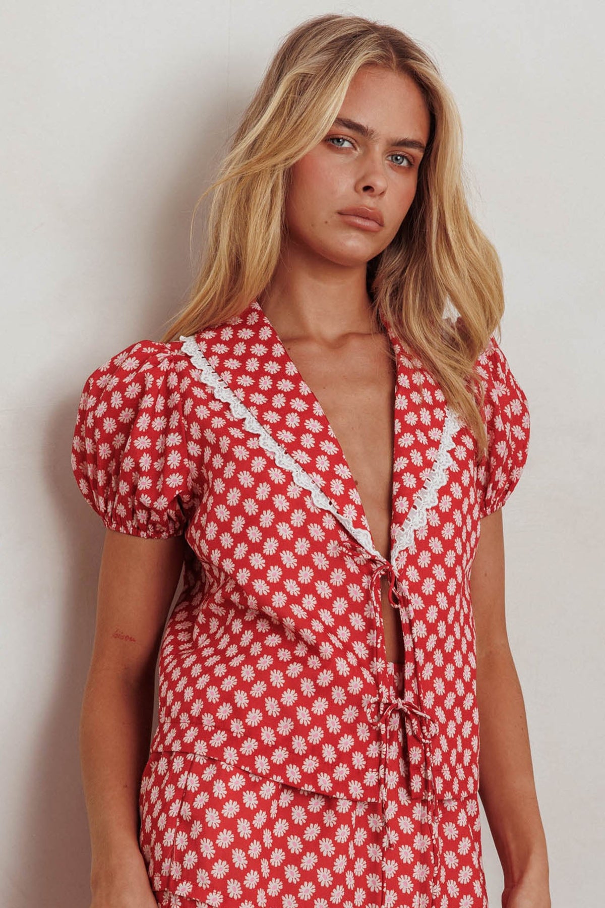 Danessa Tie Front Top Floral Red