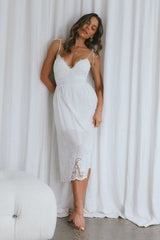 Lovers Lane Lace Trim Tied Strap Midi Dress White