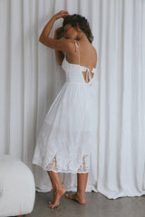 Lovers Lane Lace Trim Tied Strap Midi Dress White