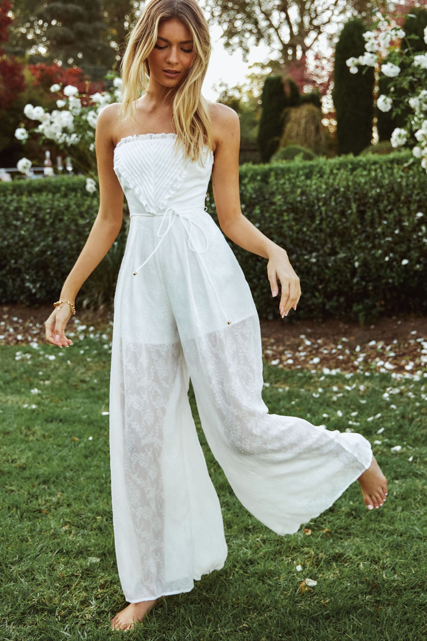 La Galerie Pintuck Pleat Bandeau Jumpsuit White