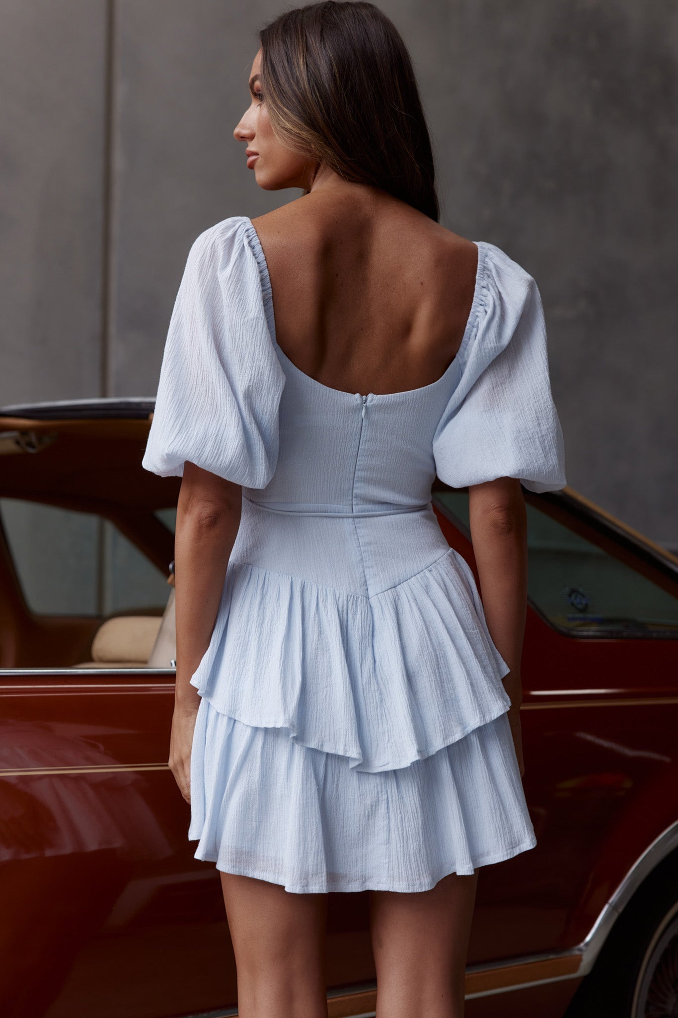 Ashton Layered Frill Hem Dress Steel Blue