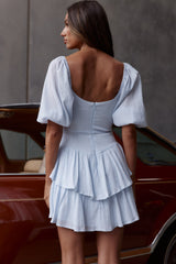 Ashton Layered Frill Hem Dress Steel Blue