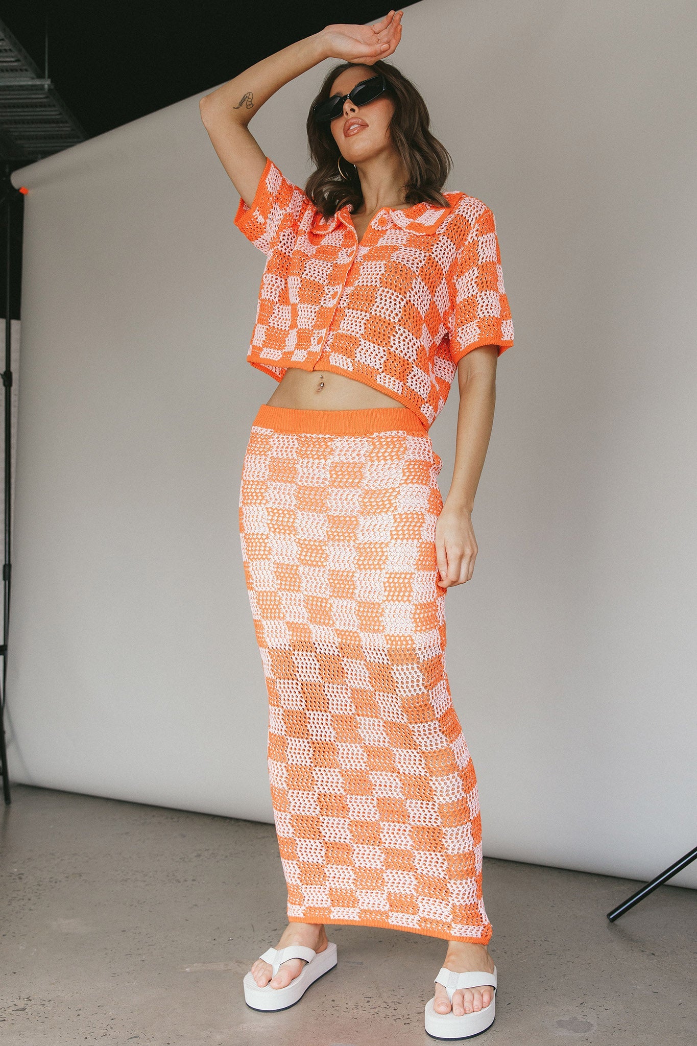 Byron Bay Crochet Buttoned Top Sunset