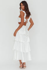 Catalina Tiered Ruffle Cut-Out Maxi Dress White