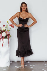 Buona Sera Hem Decoration Midi Dress Black