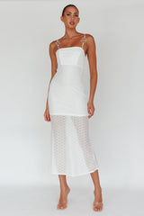 Lazy Daisy Flower Strap Midi Dress White
