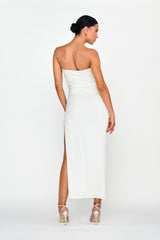 Affections Drawstring Ruched Split Maxi Dress White