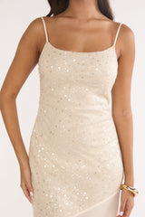 Gilded Dream Chiffon Hem Maxi Dress Sequin Oyster