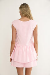 Florrie Button Flounce Top Rosewater