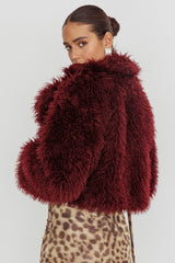 Aland Fuzzy Faux Fur Jacket Wine
