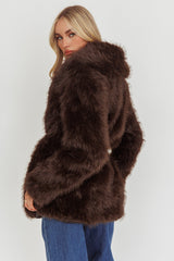 Brisa Belted Lapel Coat Faux Fur Brown