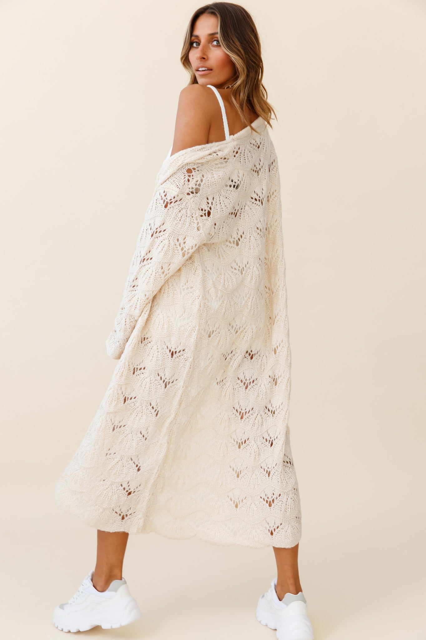 Hailey Crochet Knit Duster Cardigan Cream