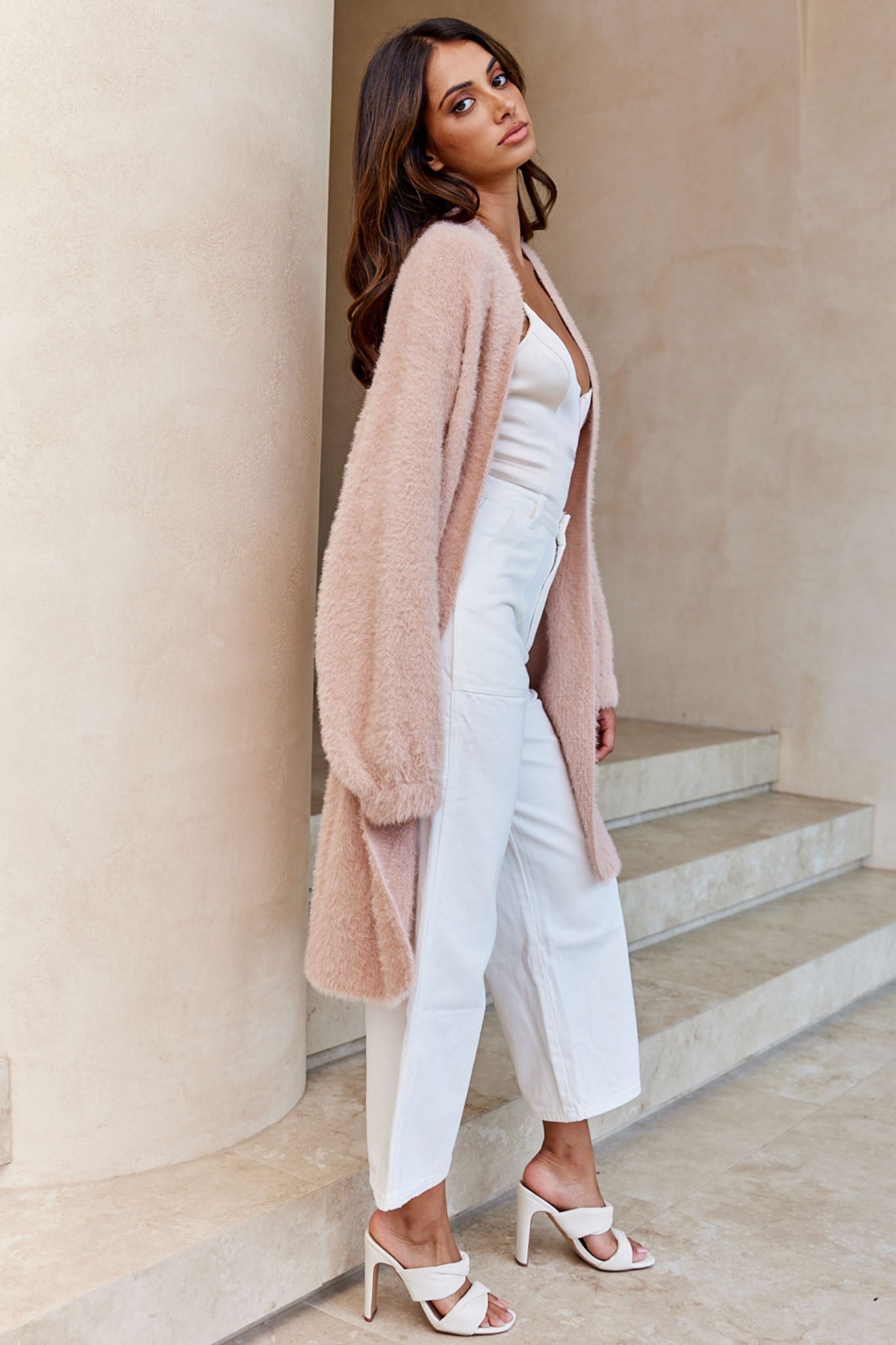 Hold The Phone Long Sleeve Fuzzy Duster Cardigan Blush
