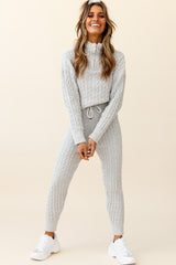 Breckenridge O-ring Zipper Cable Knit Sweater Grey