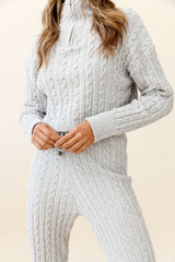 Breckenridge O-ring Zipper Cable Knit Sweater Grey