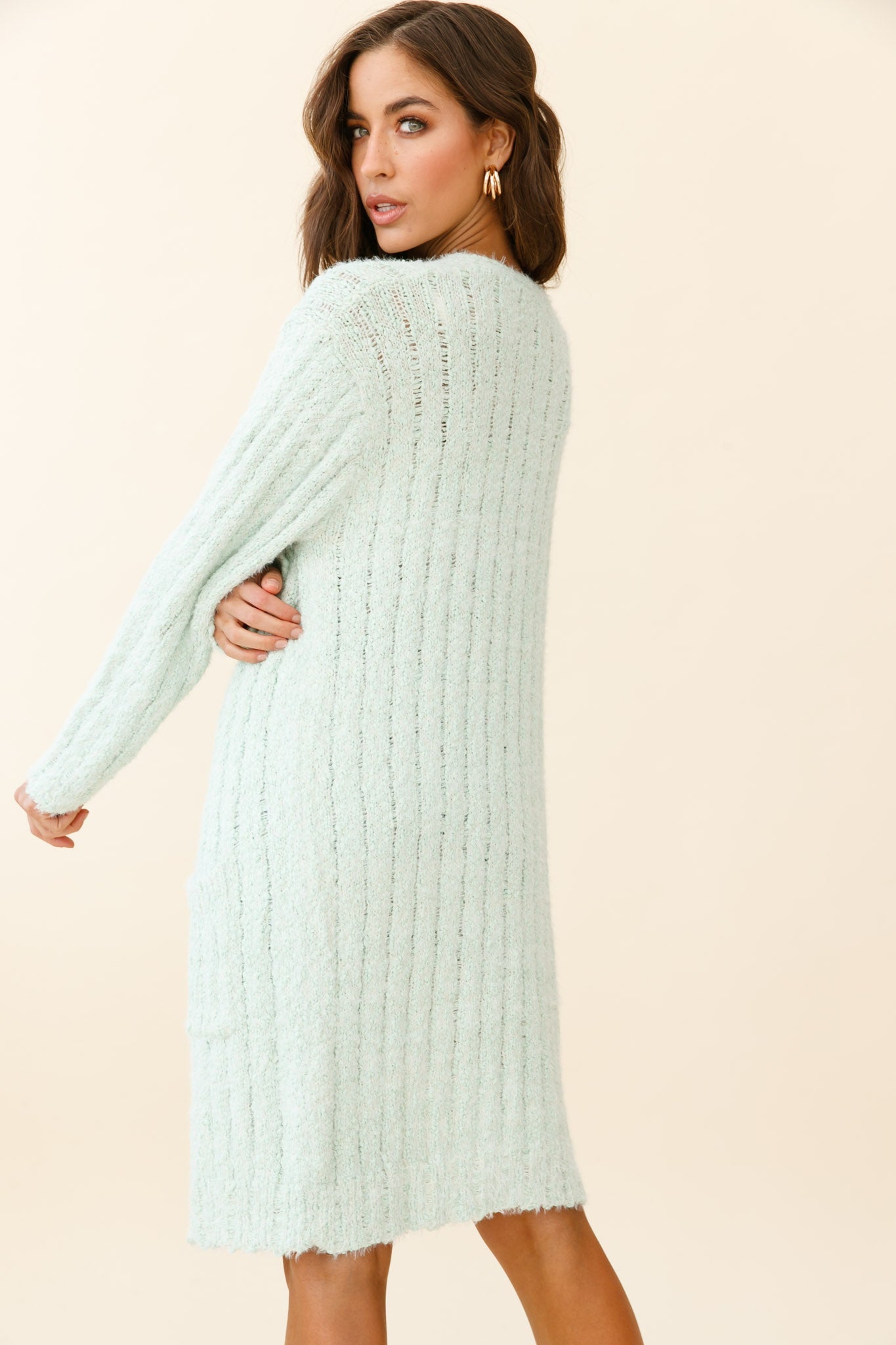 Fredricka Long-Line Knit Cardigan Green