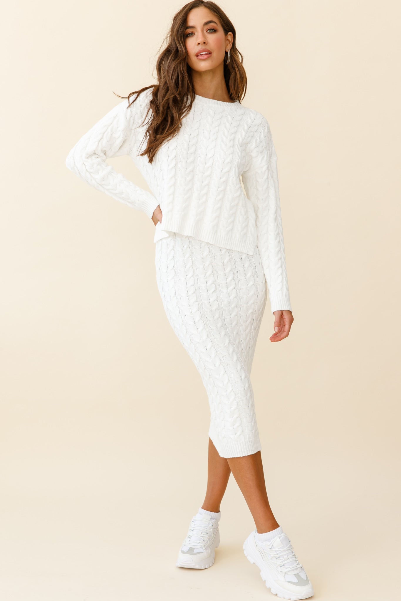 Cozy Up Cable Knit Sweater White