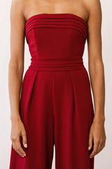 Chosen Strapless Wide Leg Jumpsuit Wine