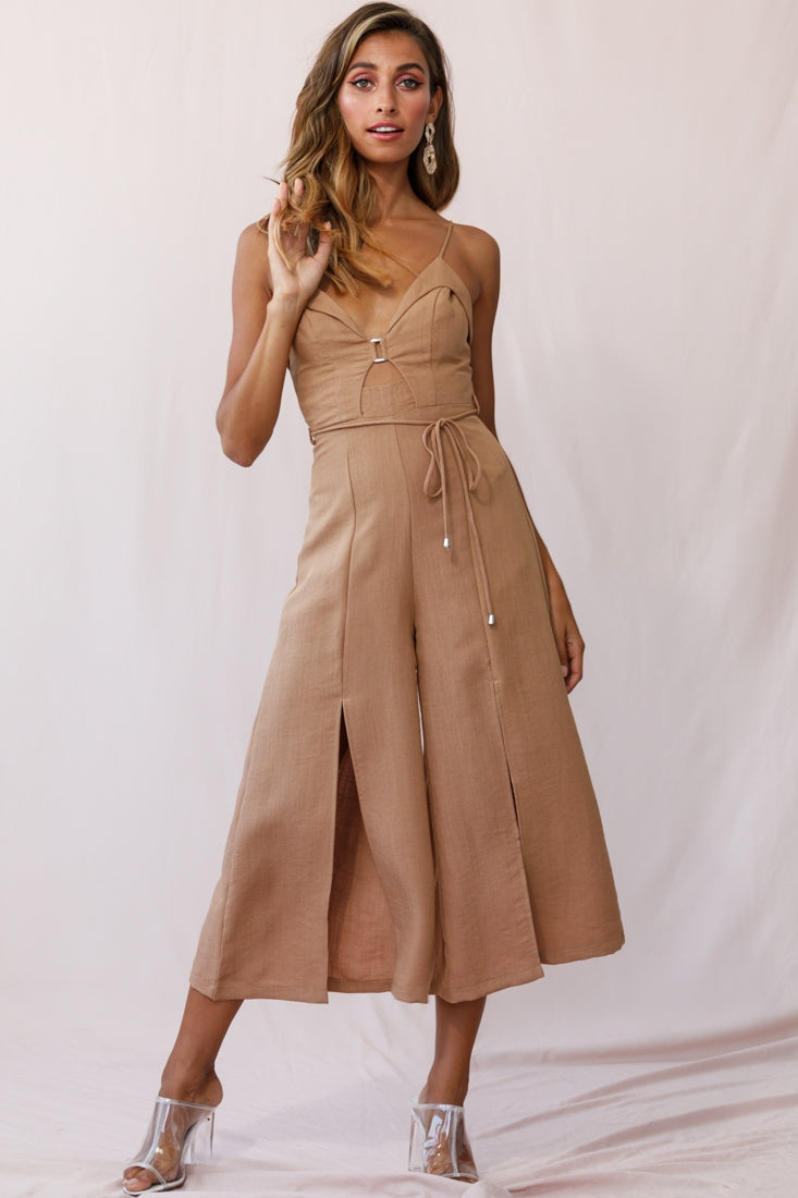 Charlie Structured Wide Leg Jumpsuit Tan