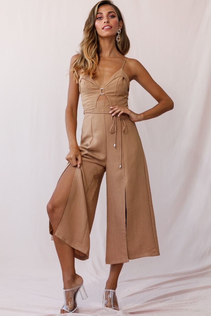 Charlie Structured Wide Leg Jumpsuit Tan