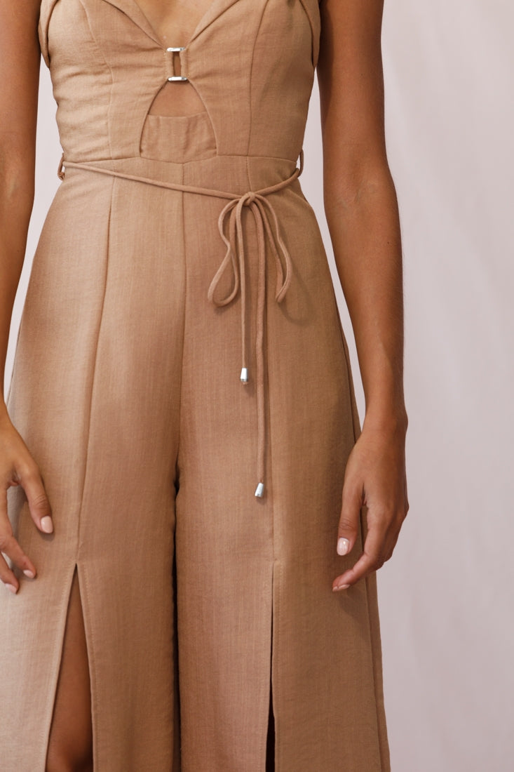 Charlie Structured Wide Leg Jumpsuit Tan