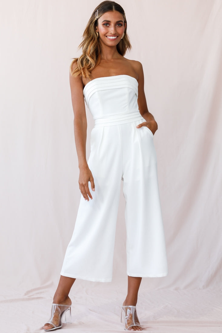 Chosen Strapless Wide Leg Jumpsuit White