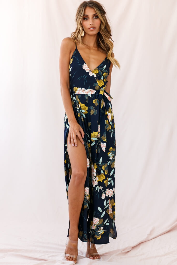 Carrie High Slit Cami Jumpsuit Navy