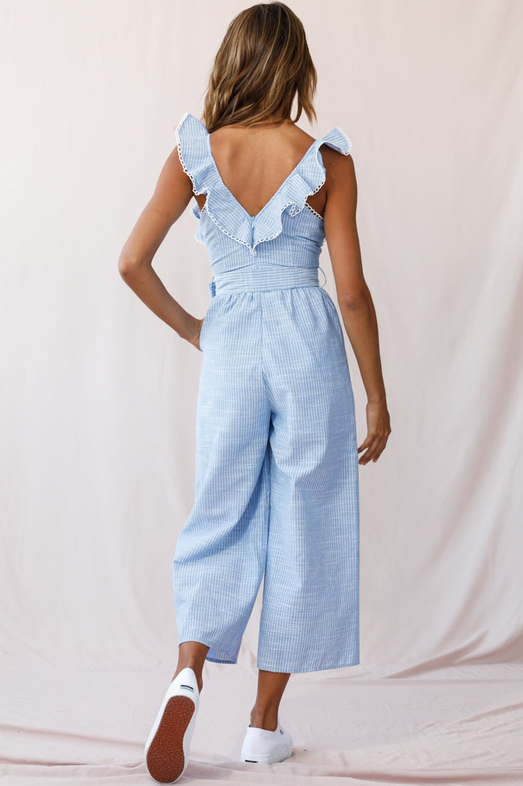 Danube Belted Waist Pinstripe Jumpsuit Blue