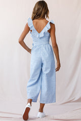 Danube Belted Waist Pinstripe Jumpsuit Blue