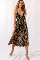 Constance Thin Strap Midi Jumpsuit Black/Orange Flower